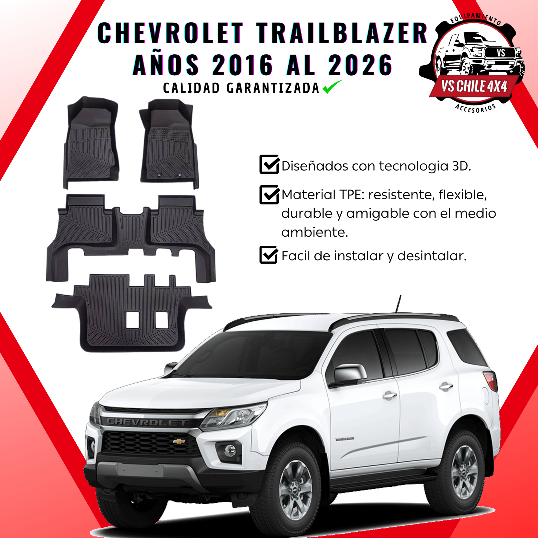 Pisos Calce Perfecto CHEVROLET TRAILBLAZER años 2016 al 2026