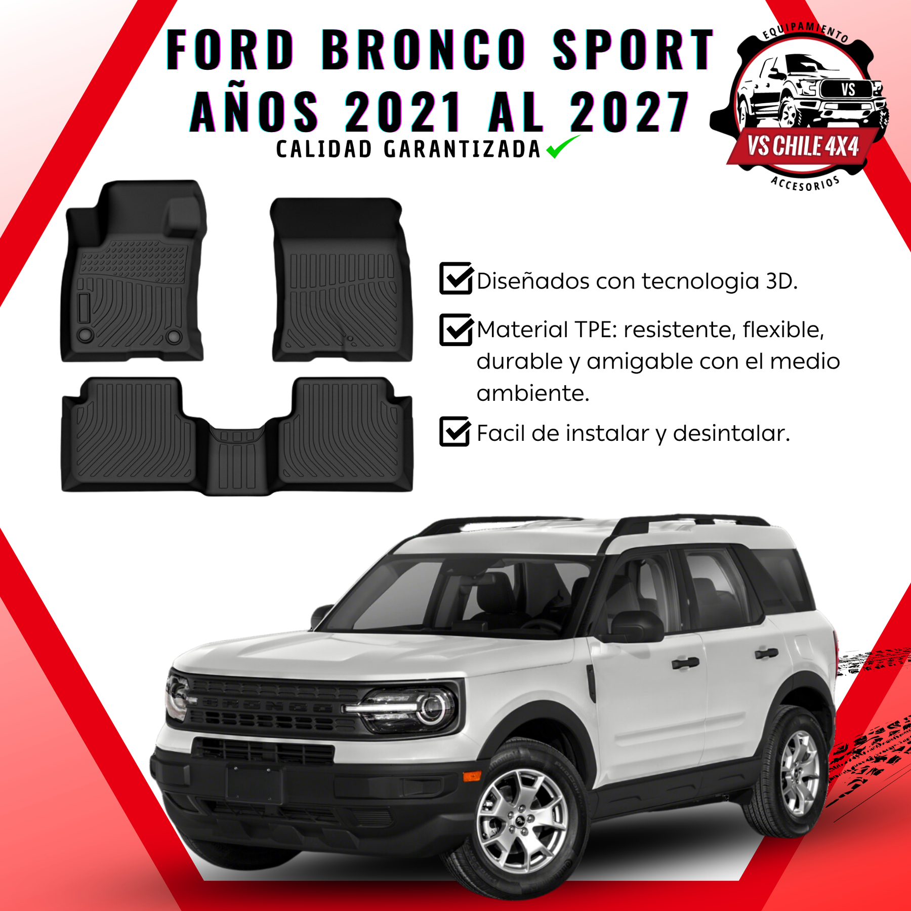 Pisos Calce Perfecto Ford Bronco Sport años 2021 al 2027