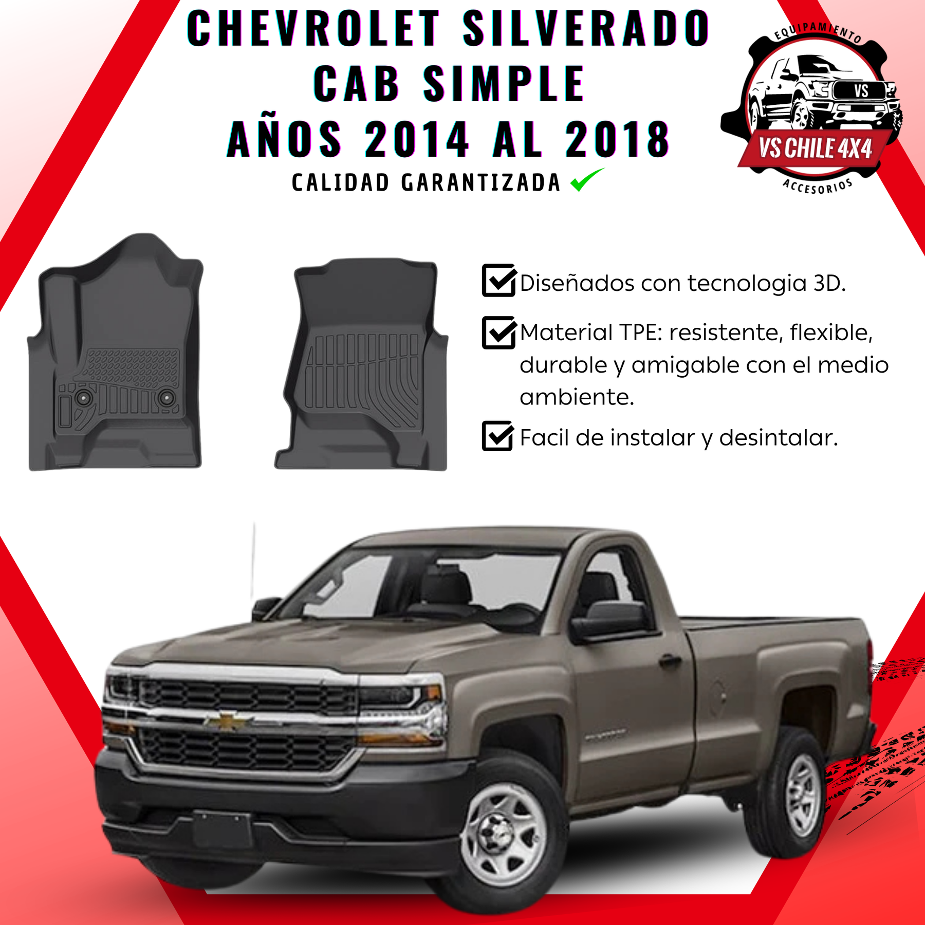 (PREVENTA) Pisos Calce Perfecto Chevrolet Silverado cabina simple 2014 al 2018