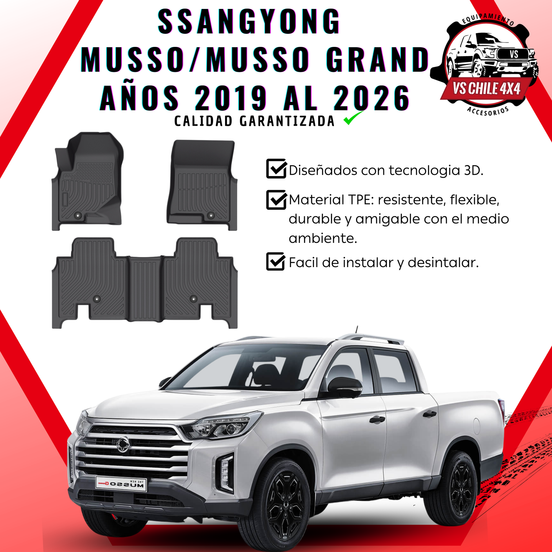 Pisos Calce Perfecto SsangYong Musso / Musso Grand 2019 al 2026