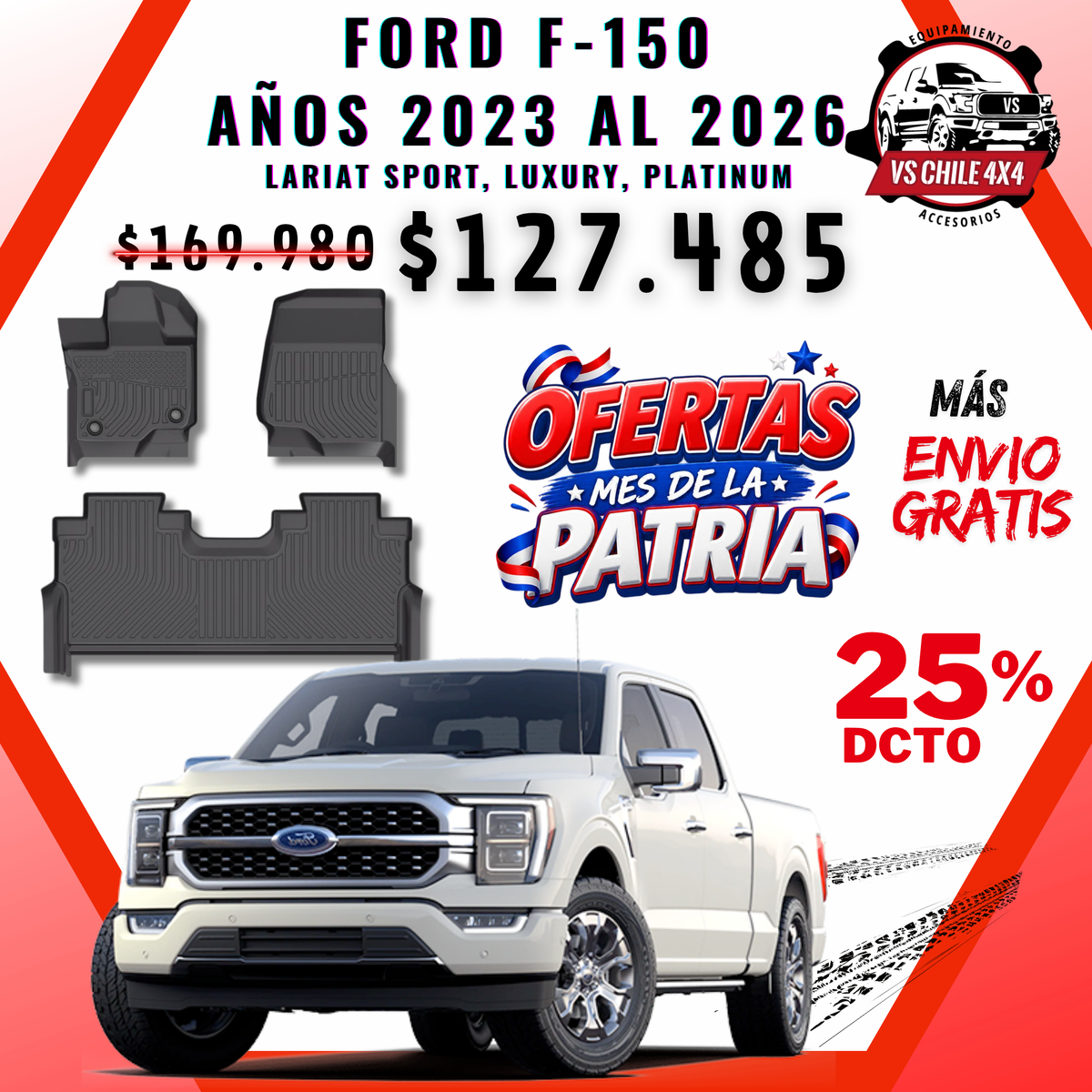 Pisos Calce Perfecto Ford F150 2023 al 2026 (LARIAT SPORT, LUXURY, PLATINUM)