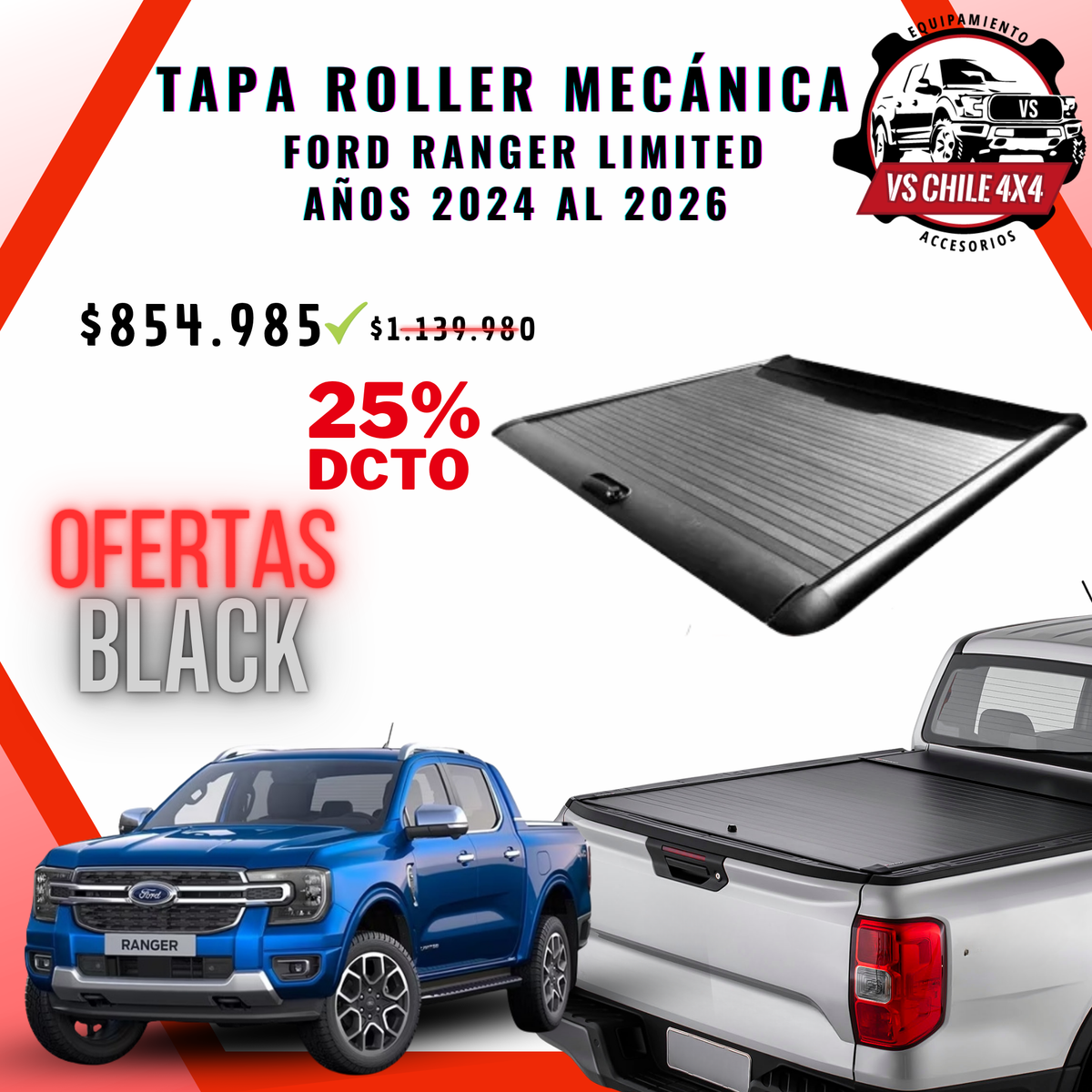 Tapa Roller Mecánica Ford Ranger LIMITED 2024 - 2026