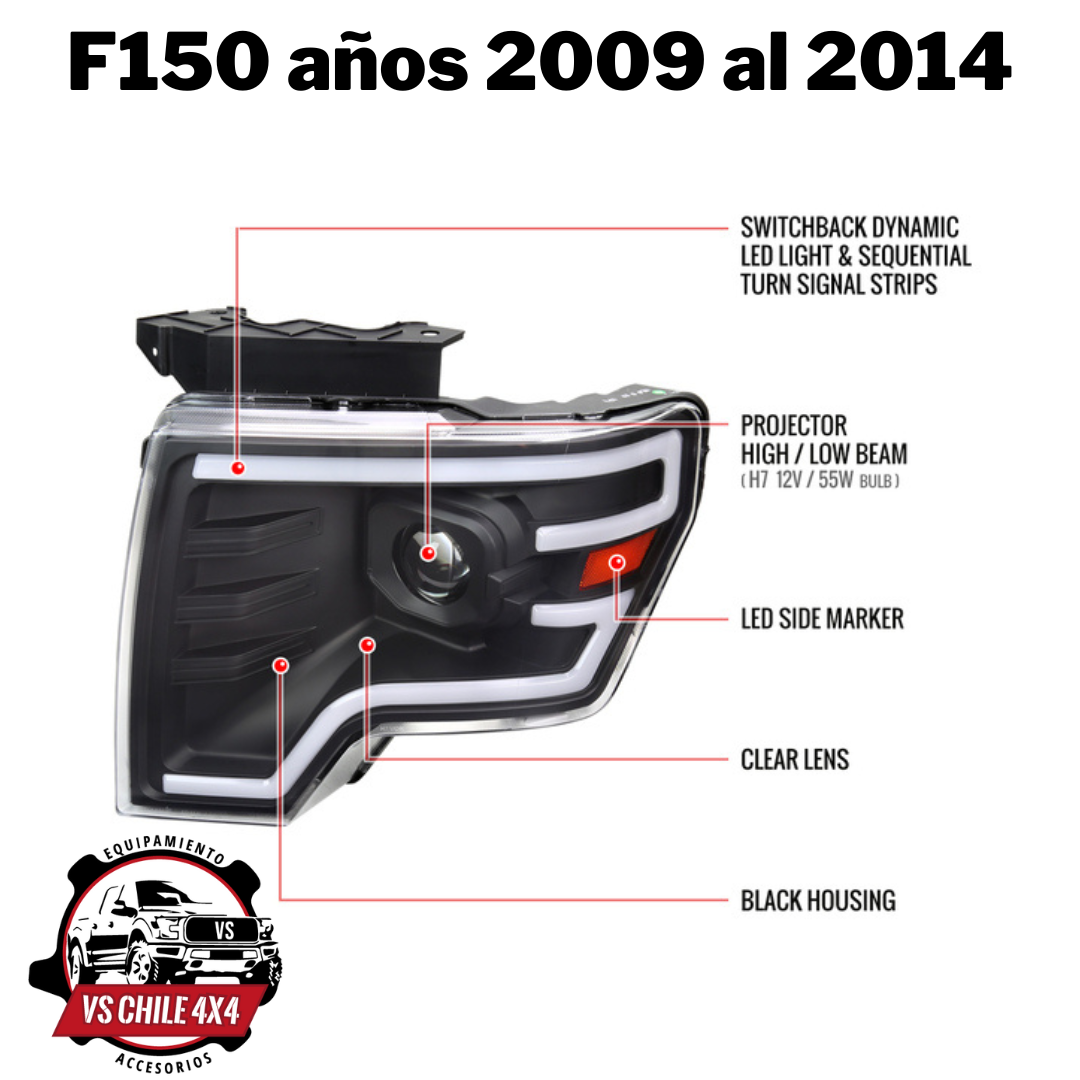 Ópticos  F150 años 2009 al 2014 con barra secuencial LED