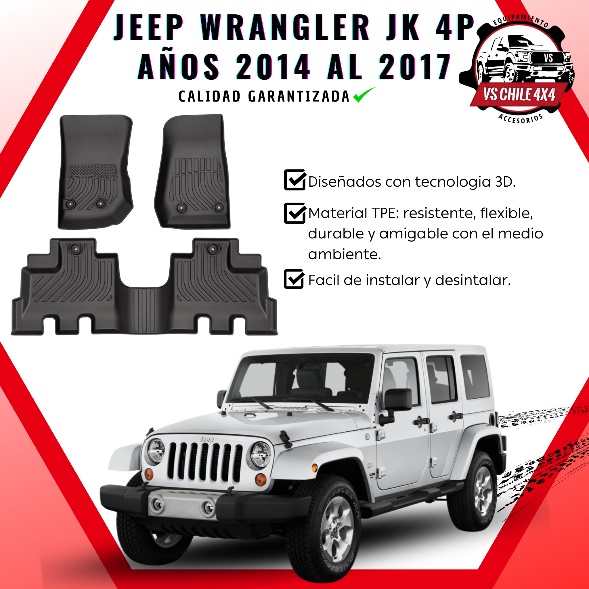 Pisos Calce Perfecto JEEP Wrangler JK 4 puertas años 2014 al 2017
