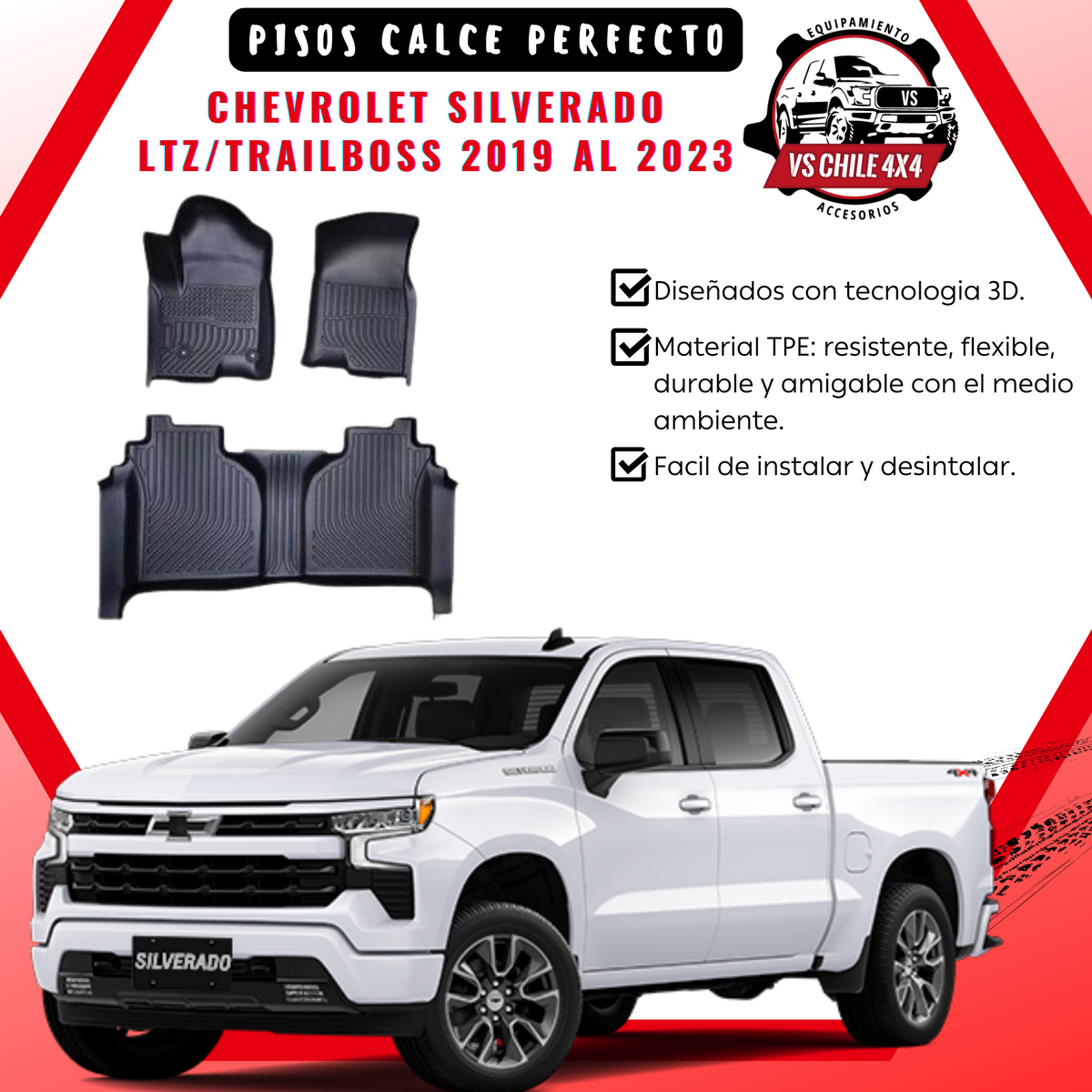 Pisos Calce Perfecto Chevrolet Silverado LTZ/TRAILBOSS 2019 al 2023