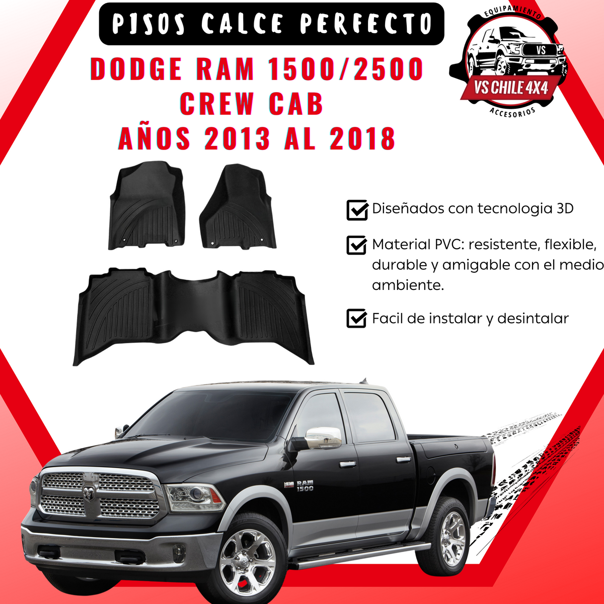 Pisos Calce Perfecto DODGE RAM 1500 (CREW CAB) años 2013 al 2018