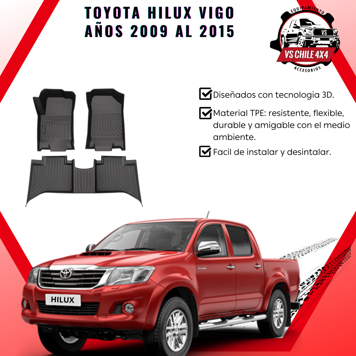 PISOS CALCE PERFECTO TOYOTA HILUX VIGO 2009 AL 2015