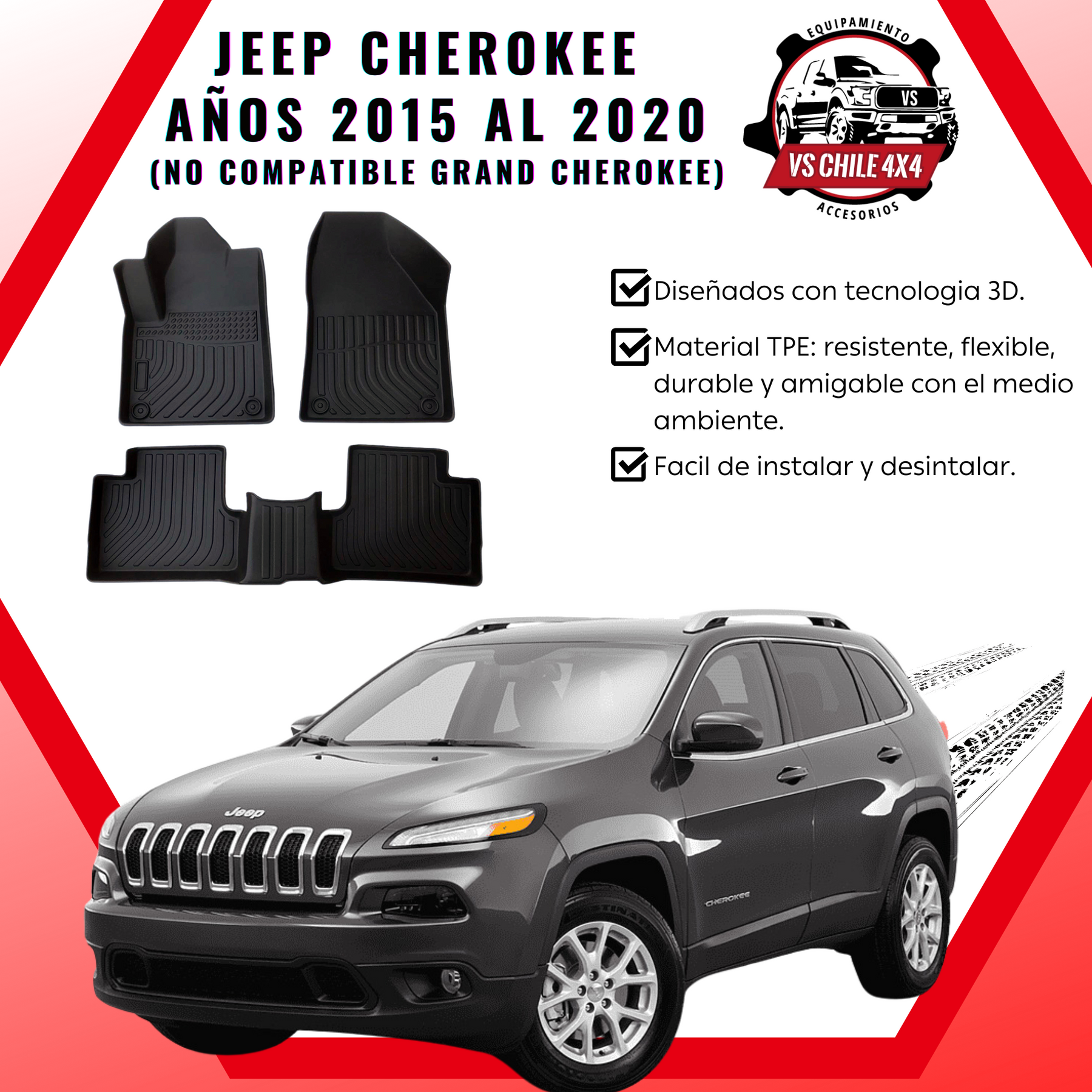 Pisos Calce Perfecto JEEP CHEROKEE años 2015 al 2020 NO COMPATIBLE PARA GRAND CHEROKEE