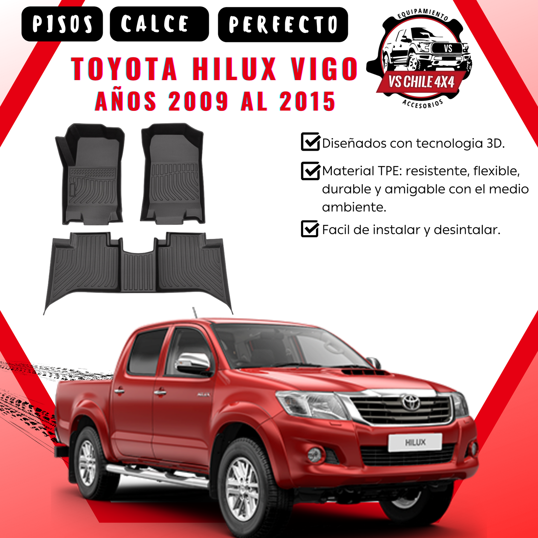 (PREVENTA) PISOS CALCE PERFECTO TOYOTA HILUX VIGO 2009 AL 2015