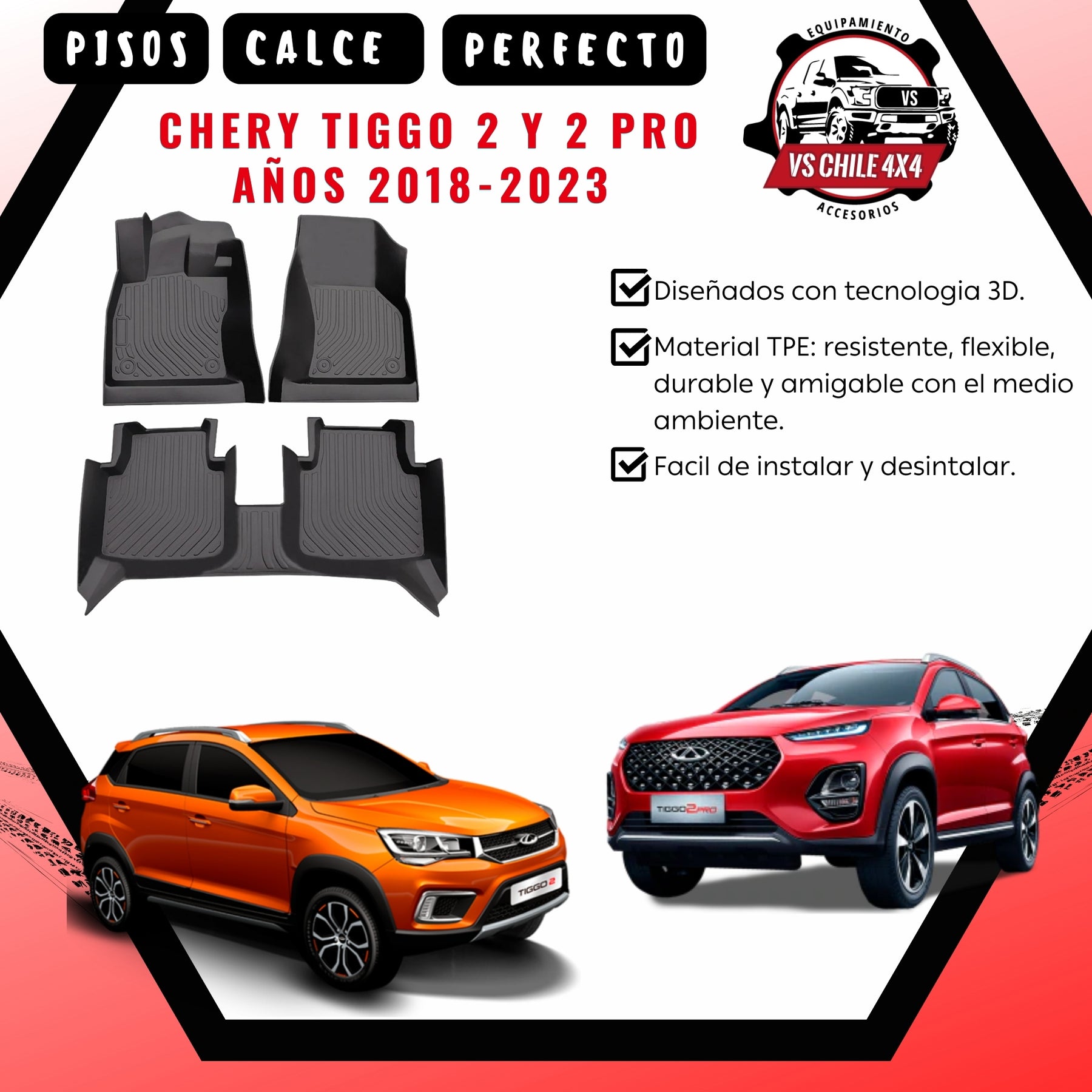 Pisos Calce Perfecto CHERY TIGGO 2 / TIGGO 2 PRO AÑOS 2018 AL 2023