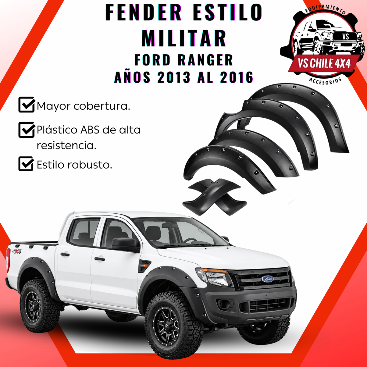 Fender / Fangueras estilo militar para Ford Ranger años 2013 al 2016