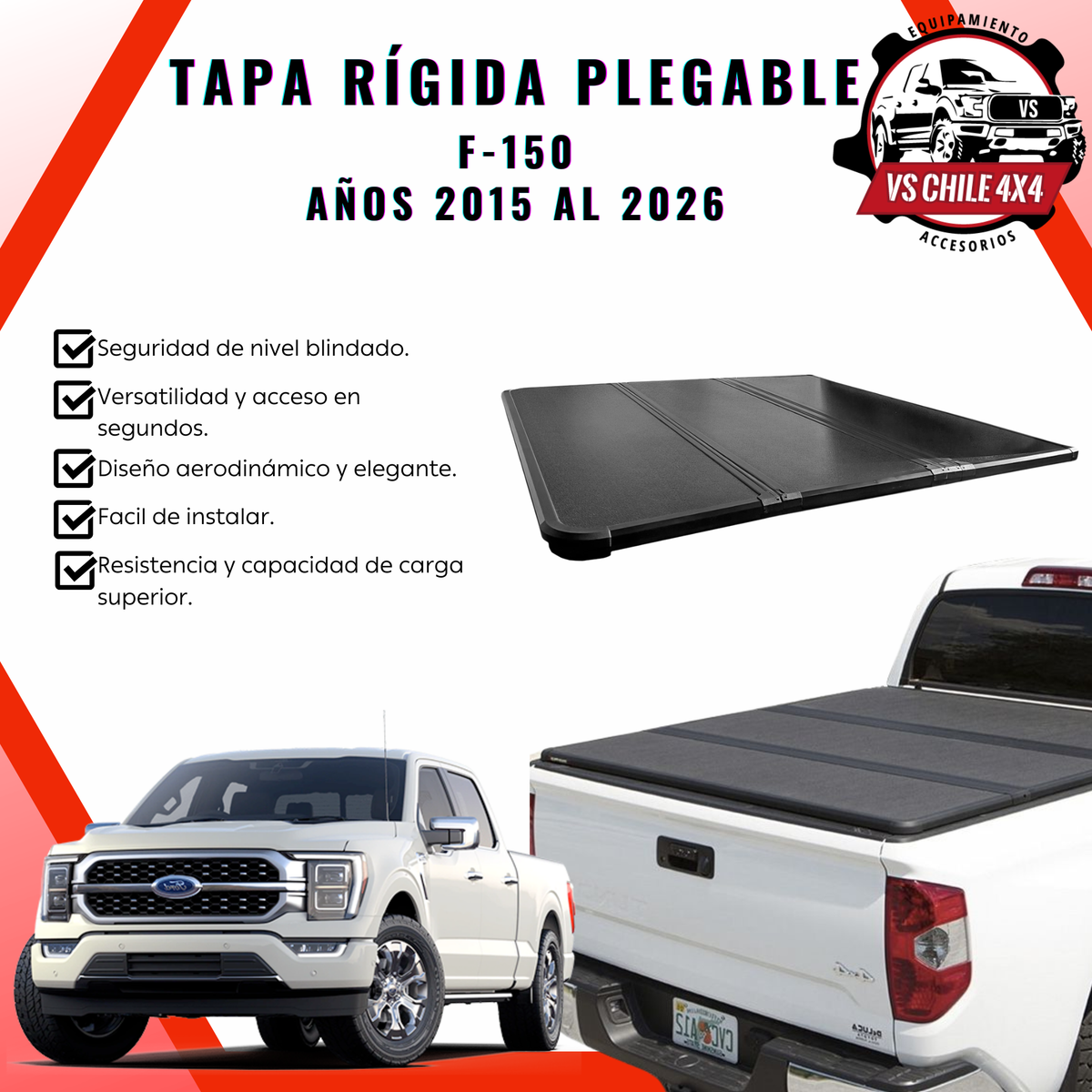 Tapa Tri Fold Plegable Rígida Ford F-150 2015 - 2026