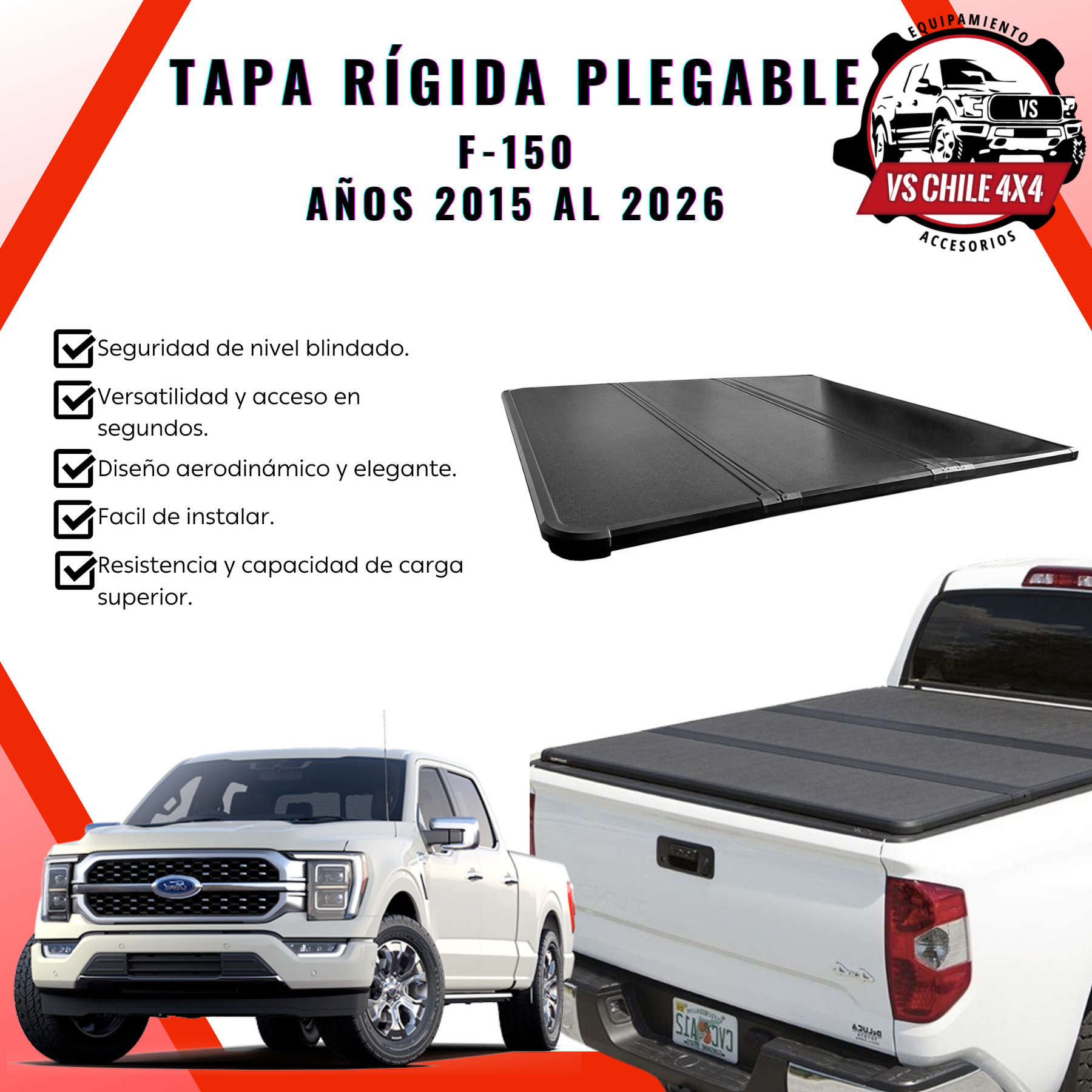 Tapa Tri Fold Plegable Rígida Ford F-150 2015 - 2026