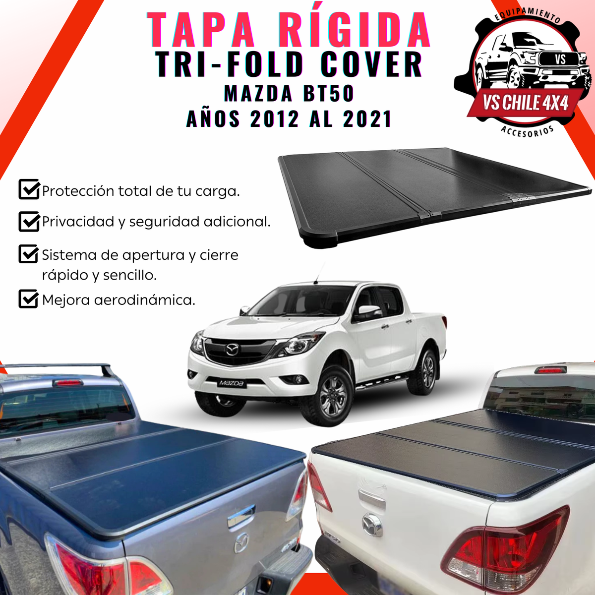 Tapa Plegable Rígida Mazda BT-50 años 2013 al 2021