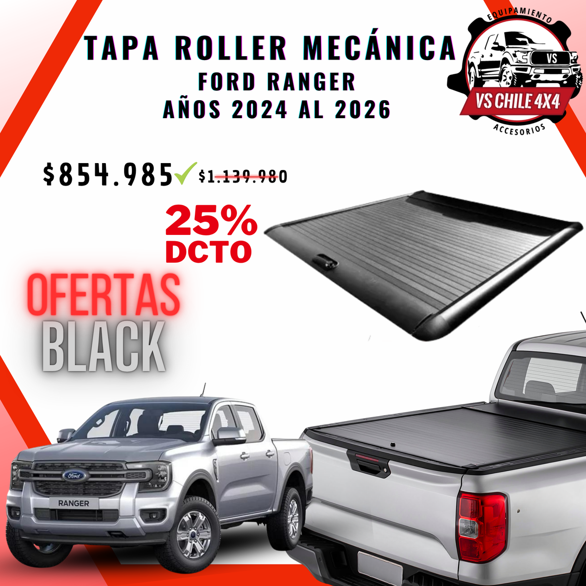 Tapa Roller Mecánica Ford Ranger 2024 - 2026 Ranger Raptor 2da Generacion