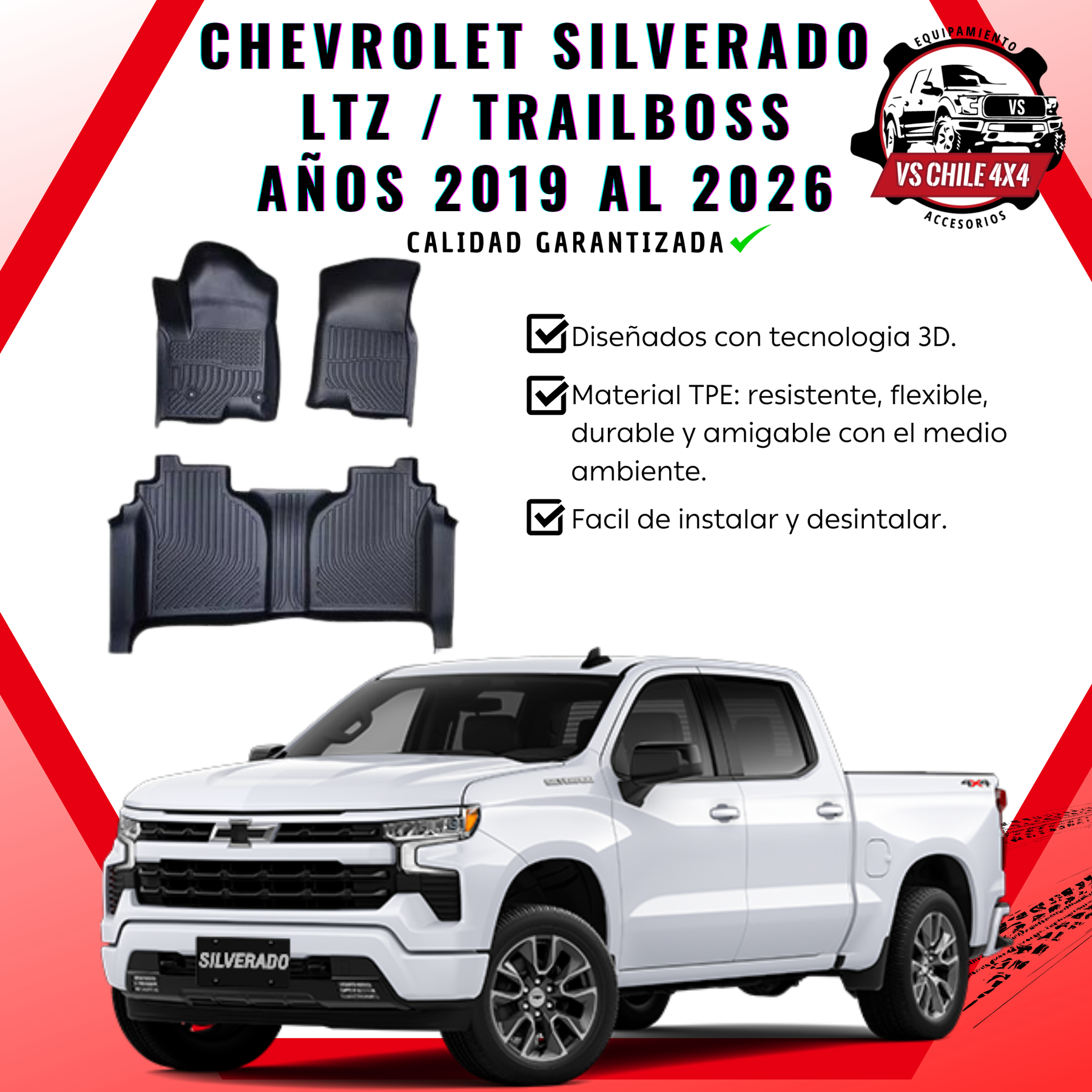 Pisos Calce Perfecto Chevrolet Silverado LTZ/TRAILBOSS 2019 al 2026