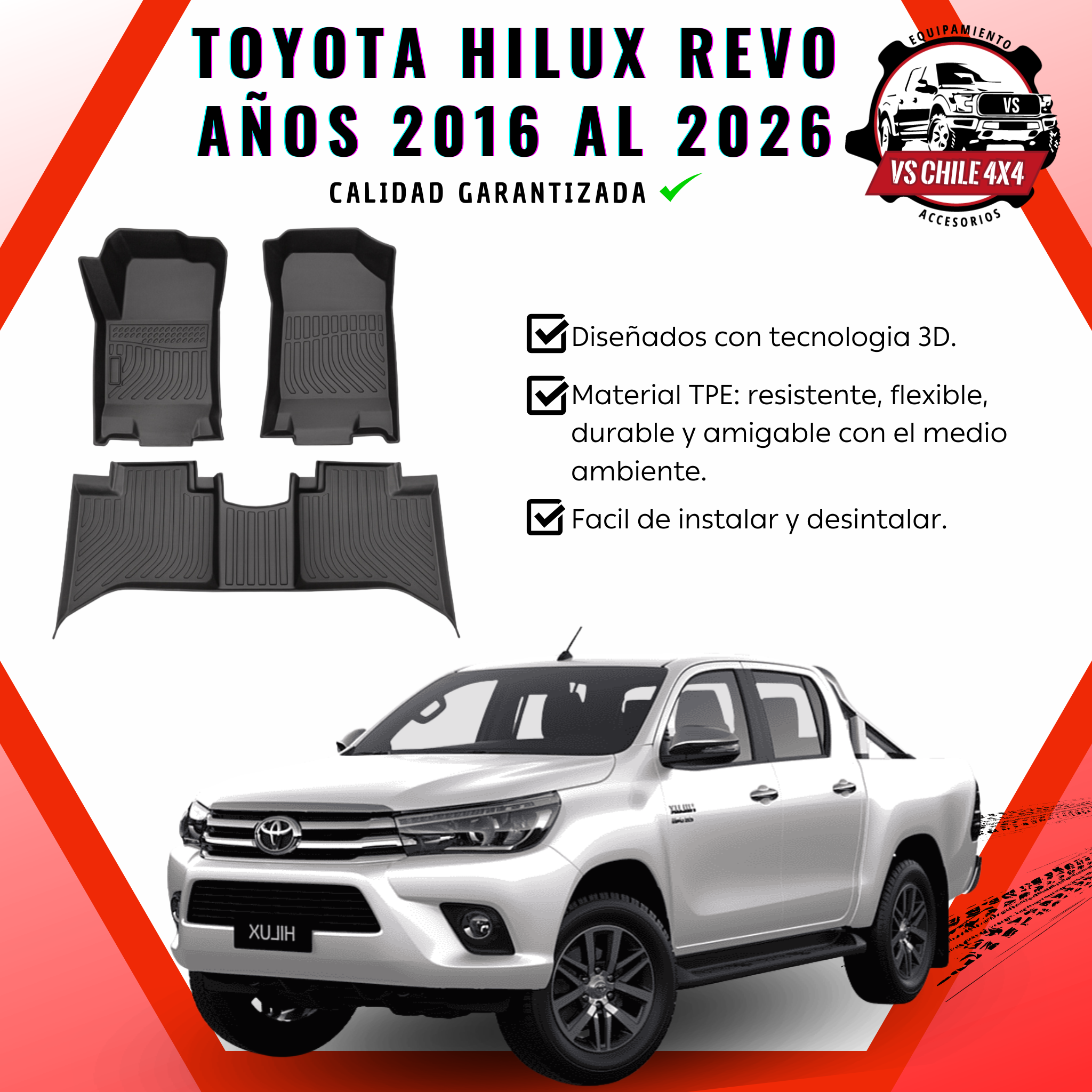 Pisos Calce Perfecto Toyota Hilux años 2016 - 2026