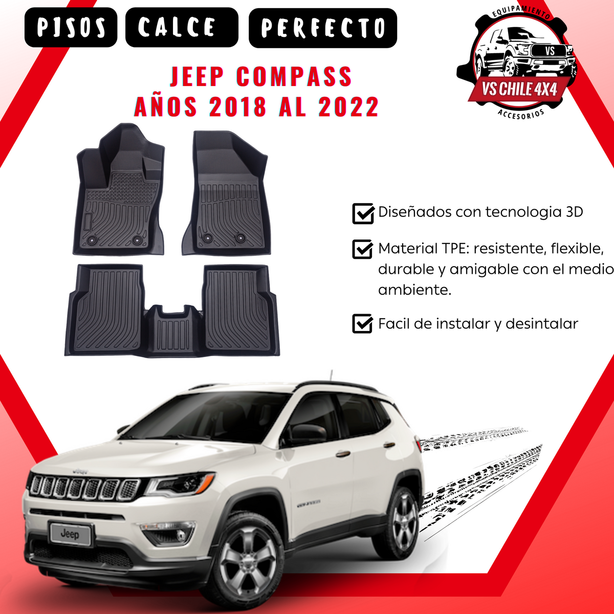 Pisos Calce Perfecto Jeep Compass años 2018 al 2023