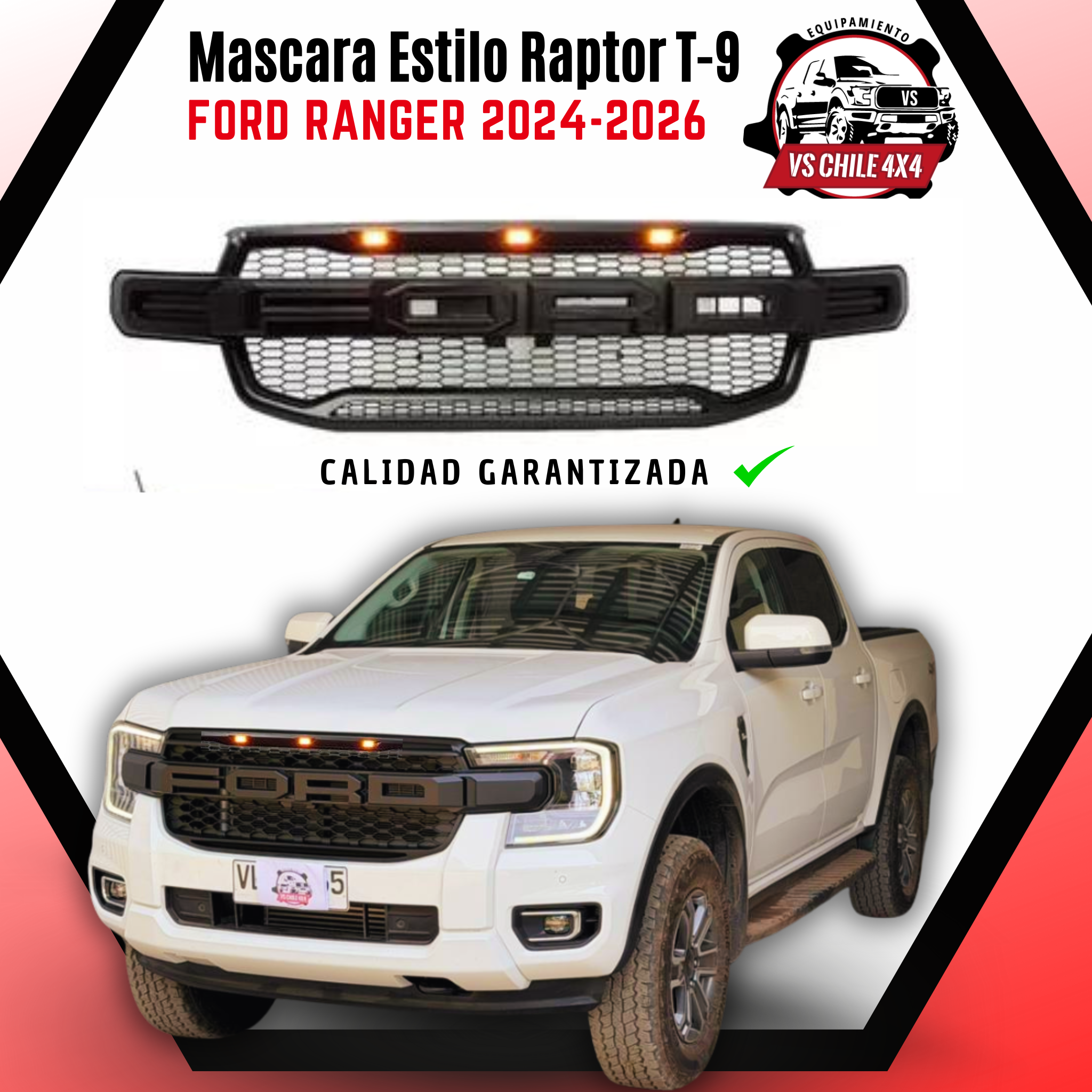 Máscara Estilo Raptor para Ford Ranger 2024–2026 | Luces LED y Ajuste Preciso