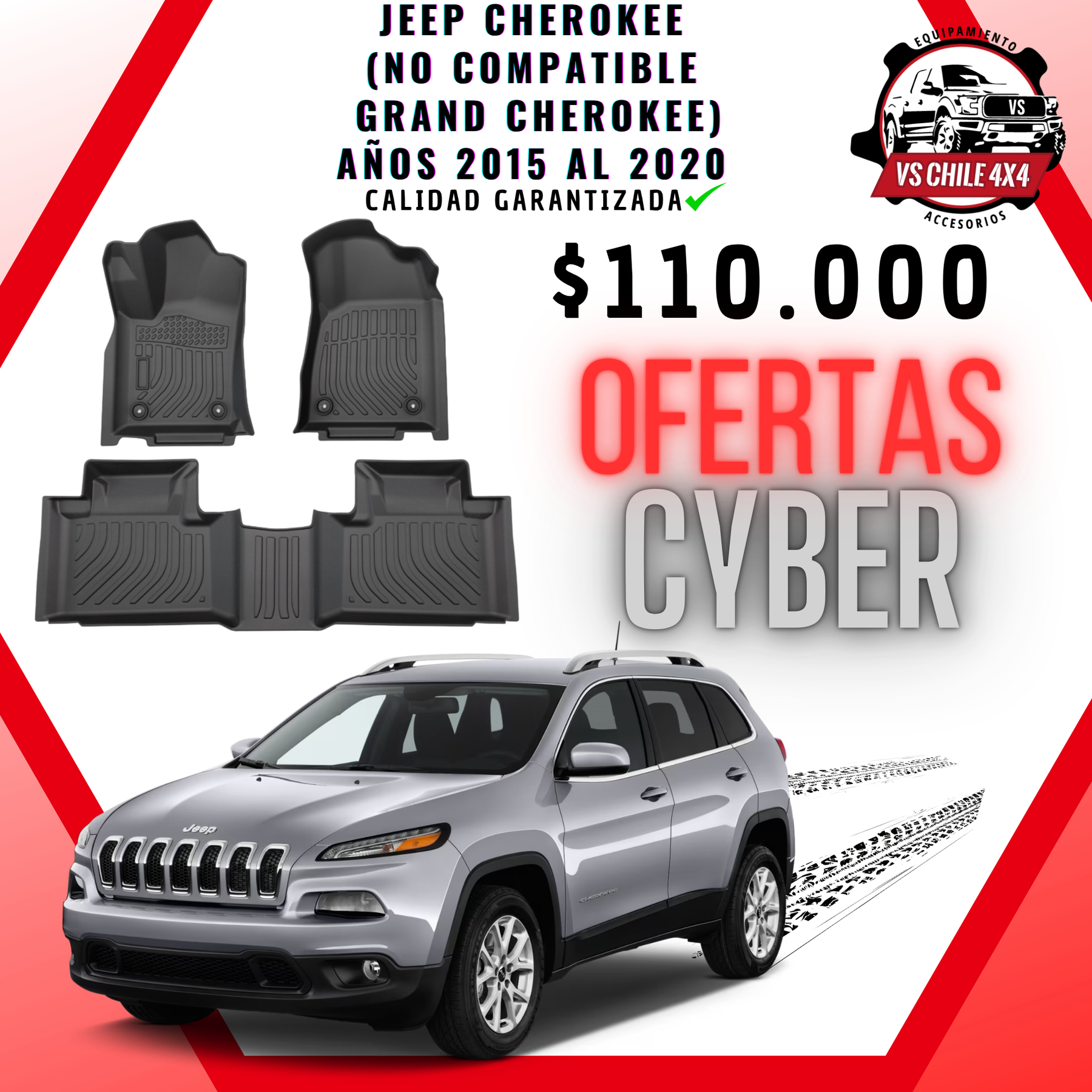 Pisos Calce Perfecto JEEP CHEROKEE años 2015 al 2020 NO COMPATIBLE PARA GRAND CHEROKEE