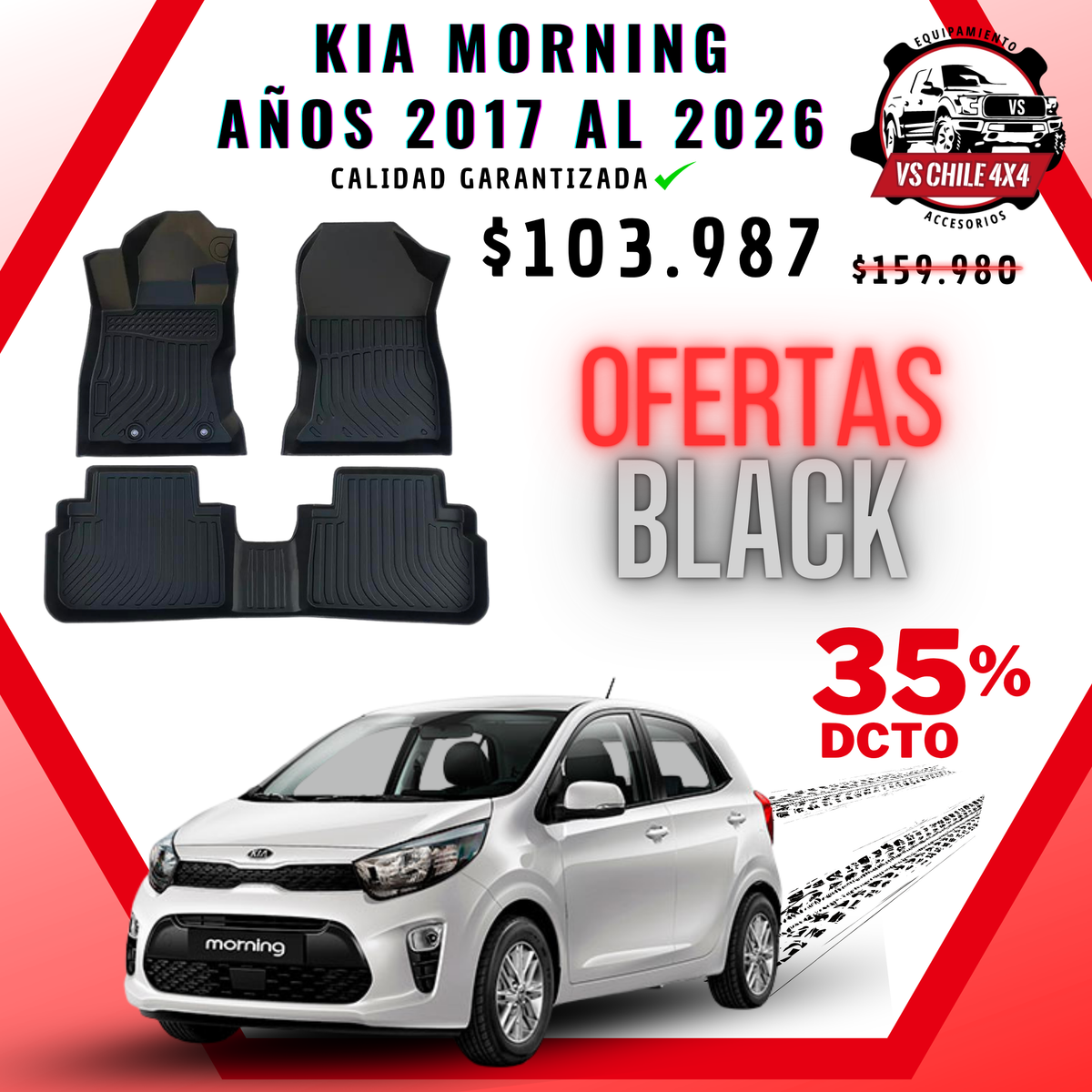Pisos Calce Perfecto KIA Morning años 2017 al 2026