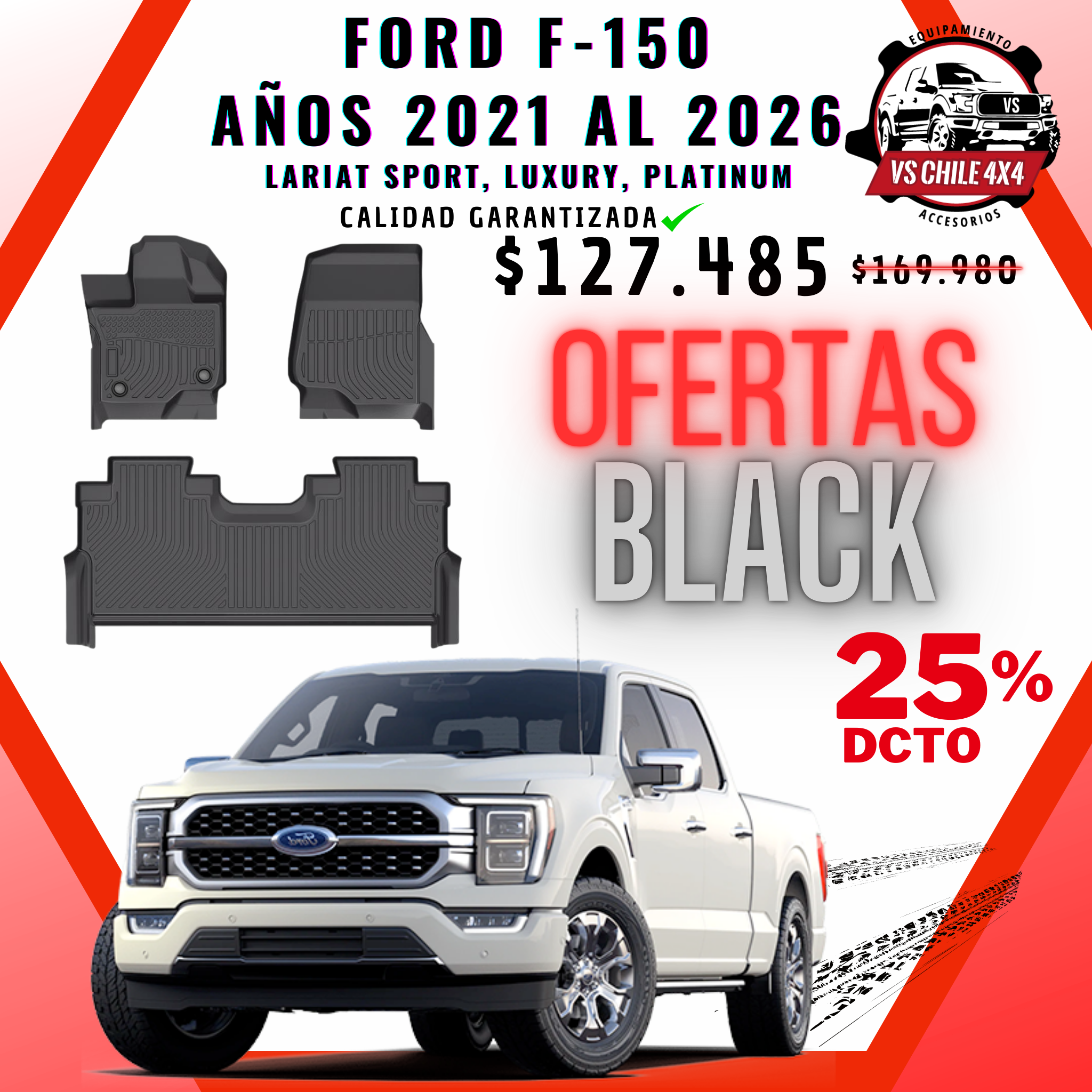 Pisos Calce Perfecto Ford F150 2021 al 2026 (LARIAT SPORT, LUXURY, PLATINUM)