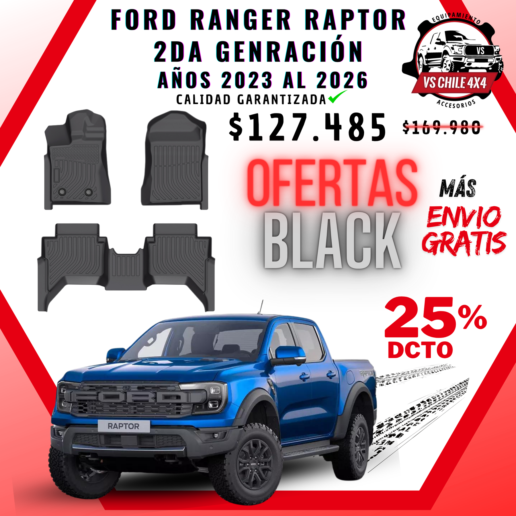 Pisos Calce Perfecto Ford Ranger Raptor 2da Gen (2023 - 2026)