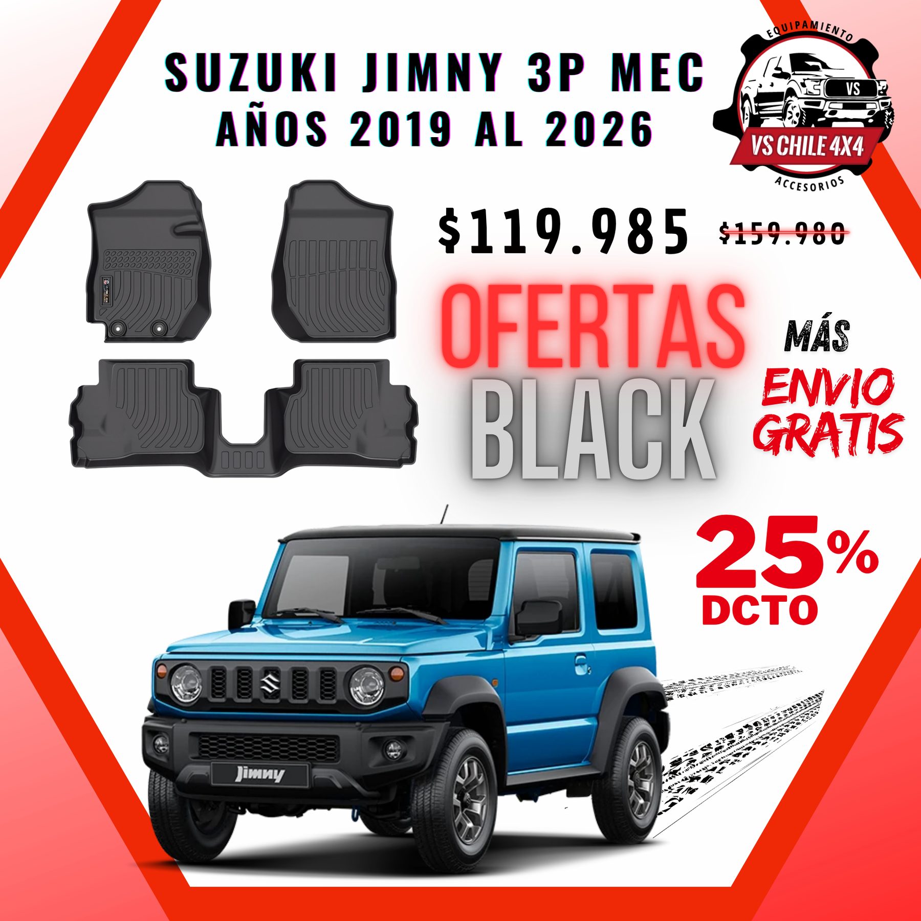 Pisos Calce Perfecto Suzuki Jimny Mecánico 3 Puertas 2019 al 2026