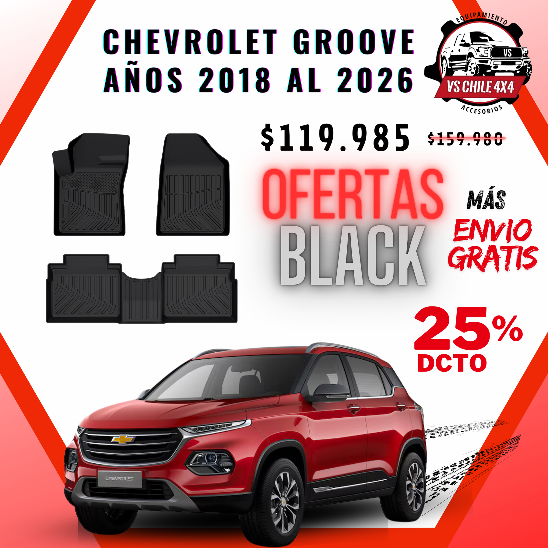 Pisos Calce Perfecto Chevrolet Groove años 2017 al 2026