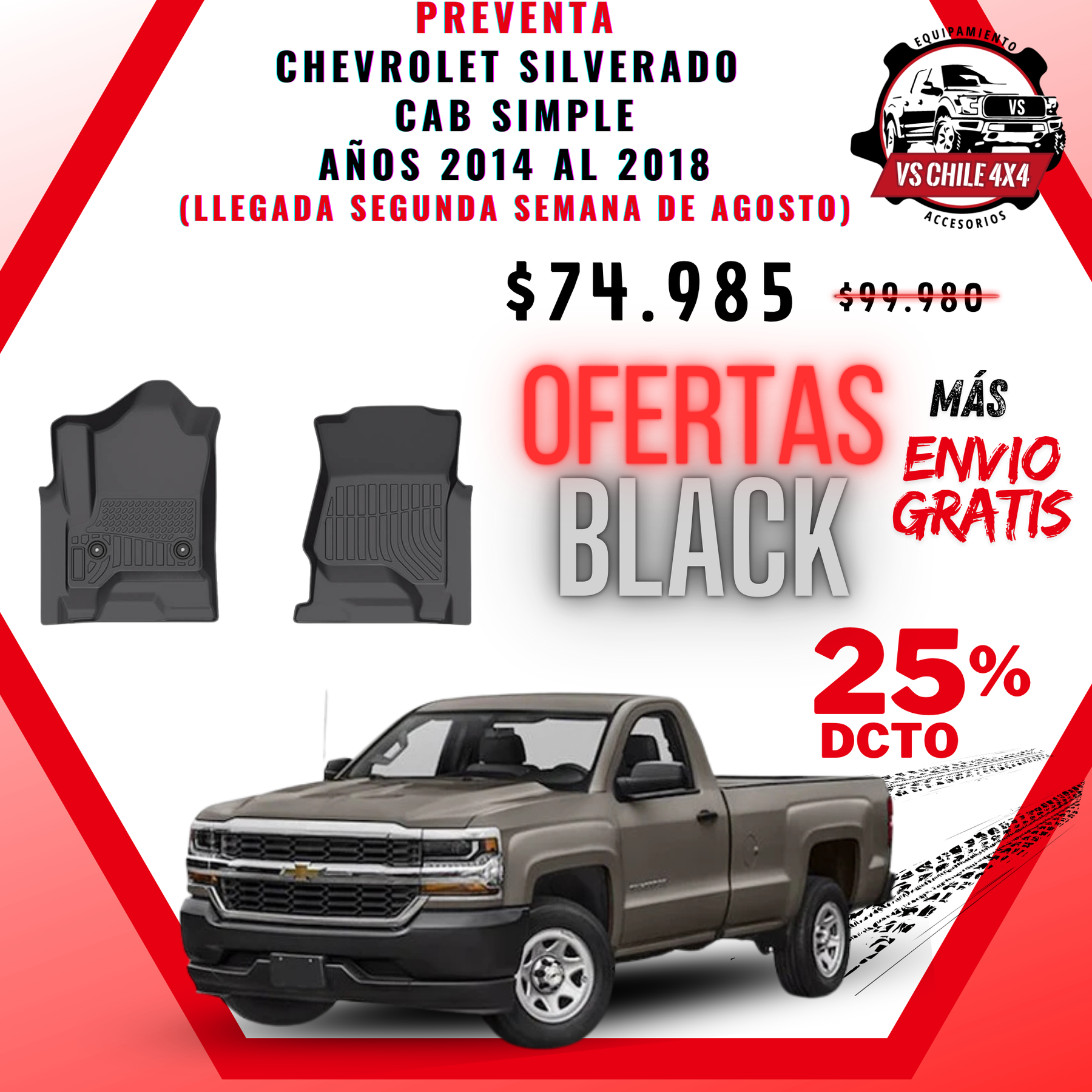 (PREVENTA) Pisos Calce Perfecto Chevrolet Silverado cabina simple 2014 al 2018