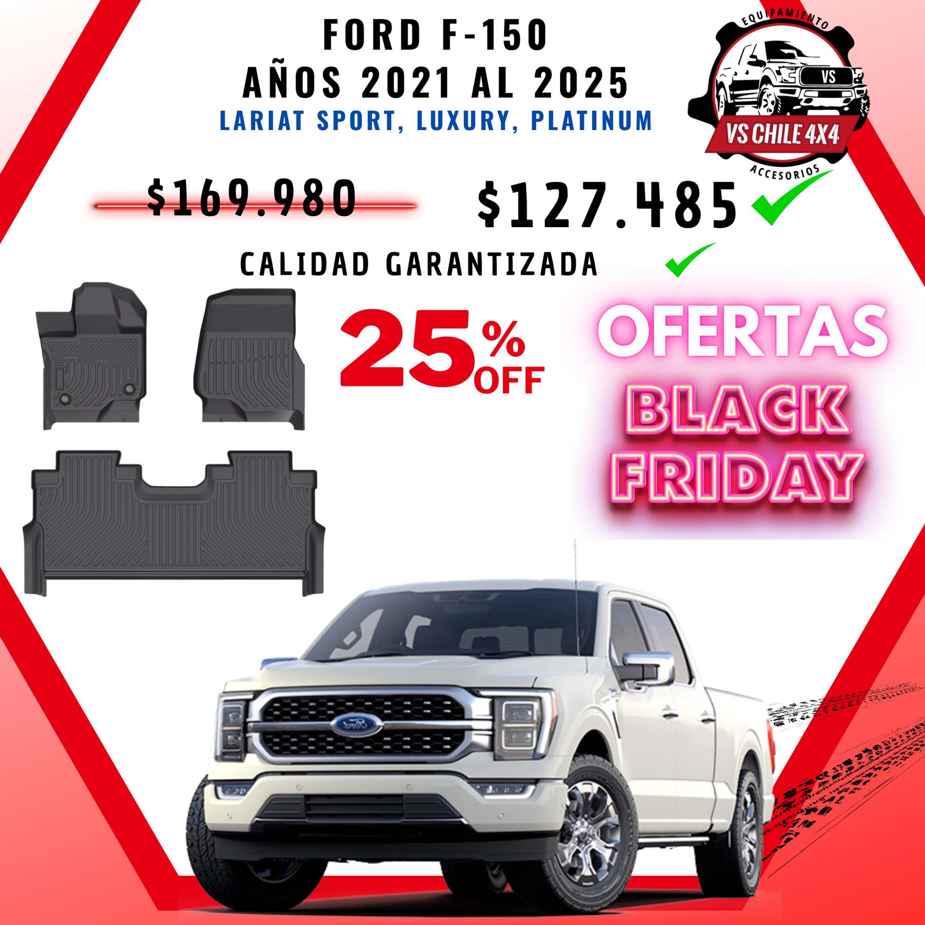 Pisos Calce Perfecto Ford F150 2021 al 2025 (LARIAT SPORT, LUXURY, PLATINUM)