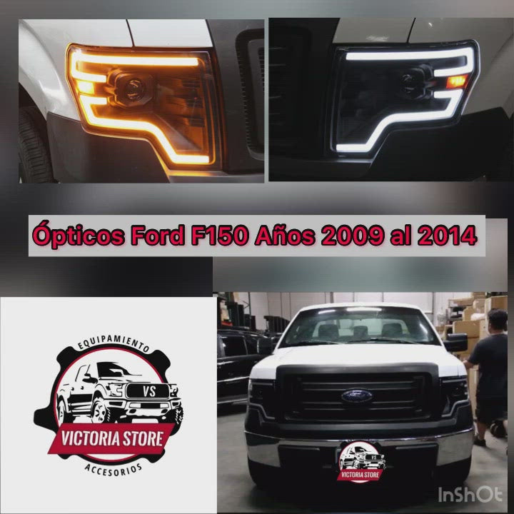 Opticos con Barra Secuencial LED para F150 años 2009 al 2014, es compatible para todas las versiones de la F150. Contamos con un video paso a paso para su instalación. 