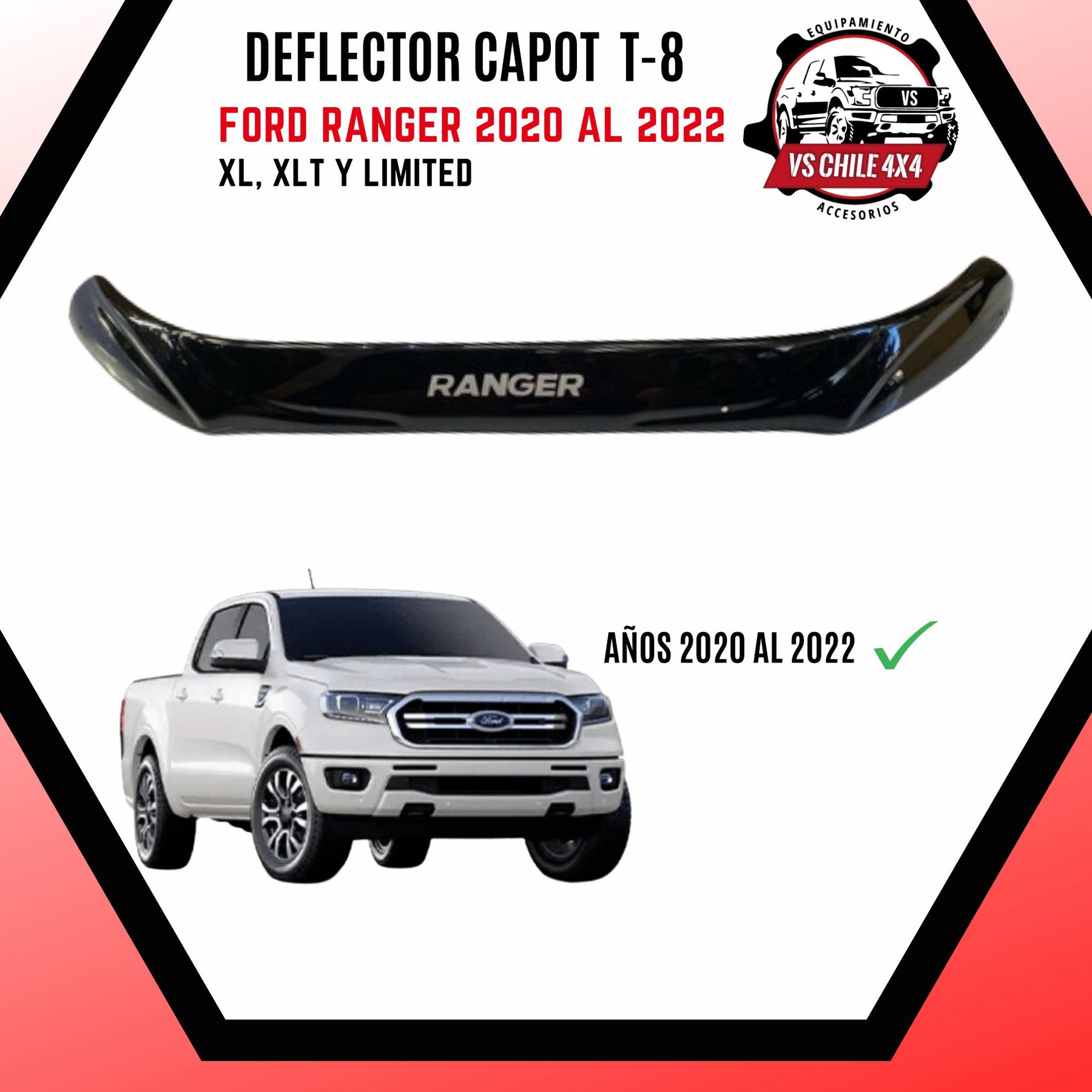 Deflector capot Ford Ranger T-8 años 2020 al 2022