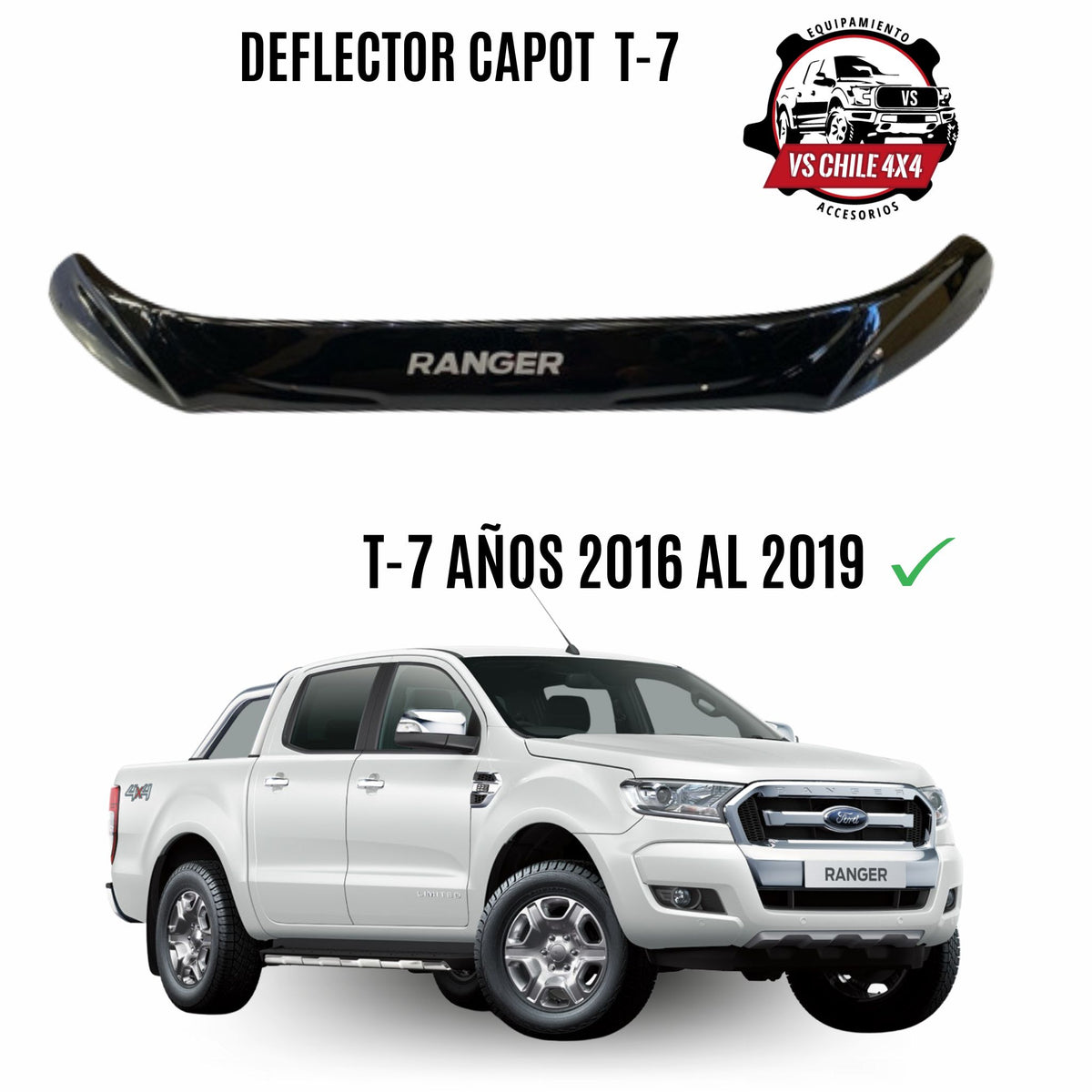 Deflector capot Ford Ranger T-6 y T-7 años 2012 al 2019