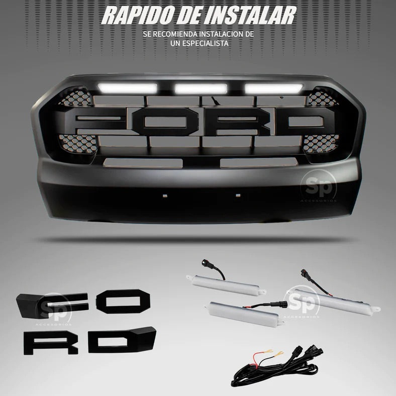 Máscara Estilo Raptor para Ford Ranger T7 2016–2019 | Luces LED y Estilo Agresivo