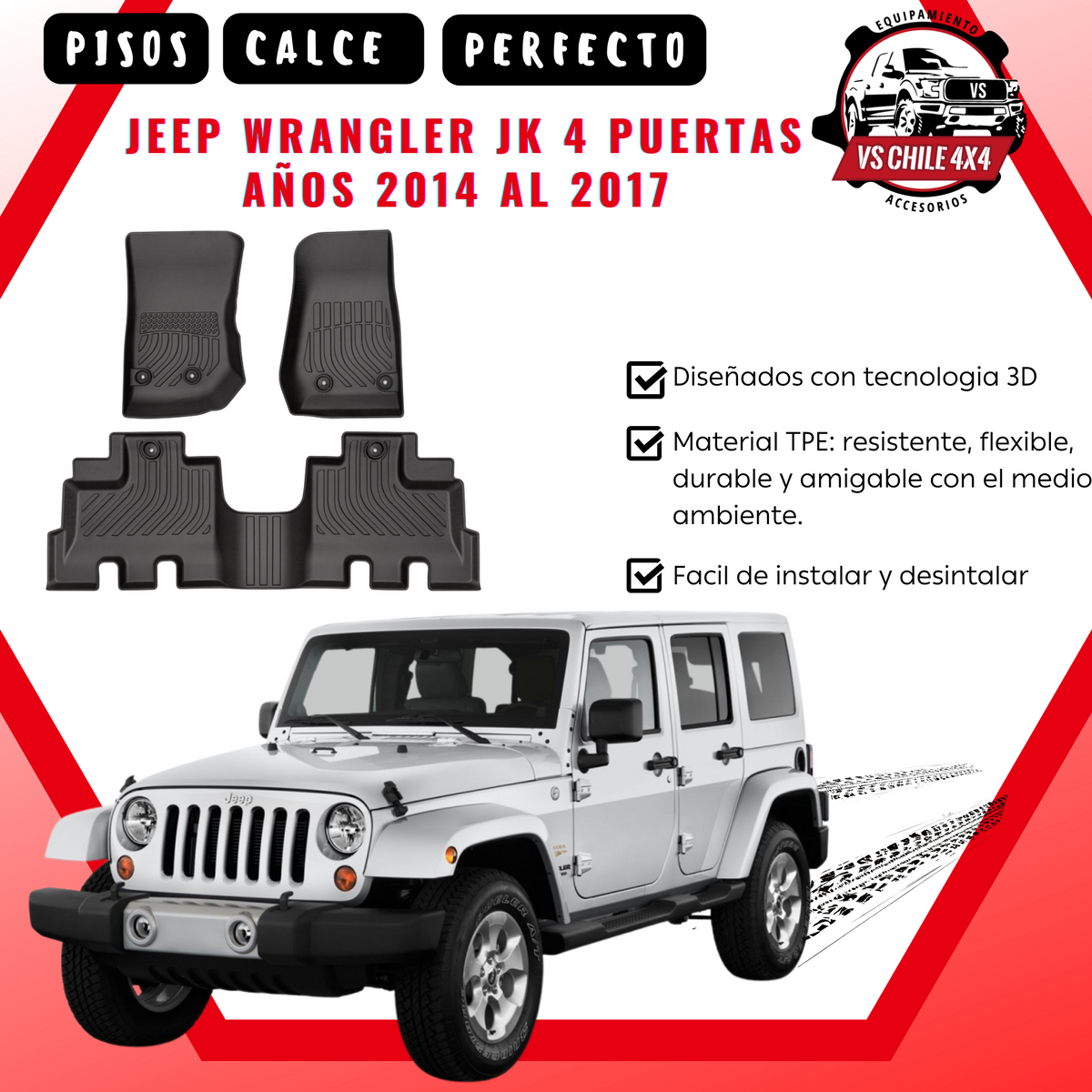 Pisos Calce Perfecto JEEP Wrangler JK 4 puertas años 2014 al 2017